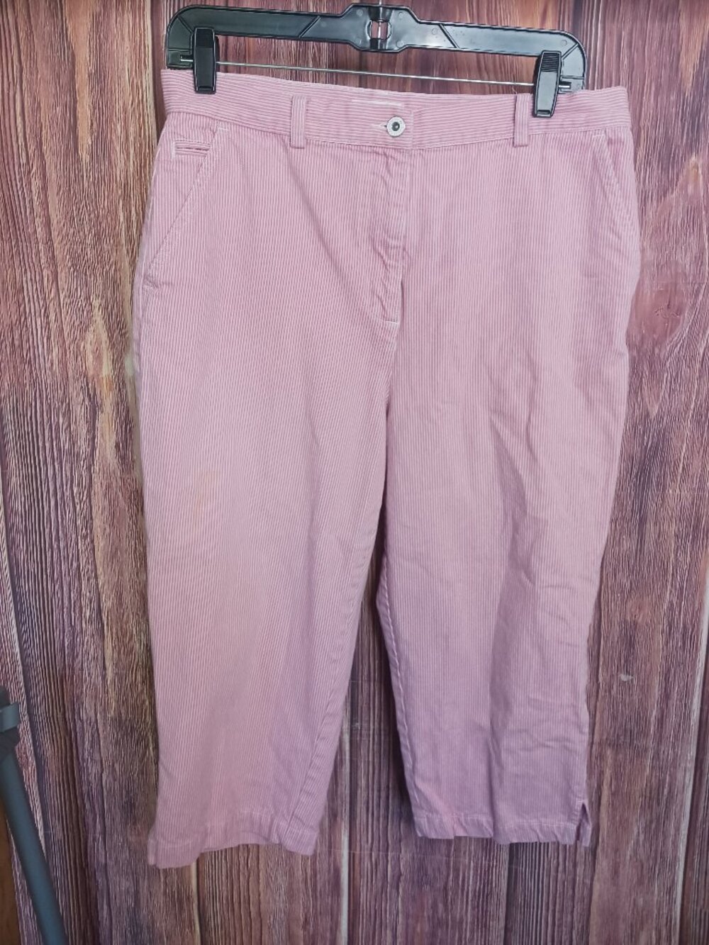 Christopher & Banks Pink & White Pinstriped Capri Pants Size 10